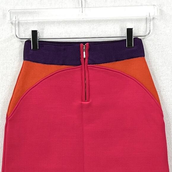 PAOLA BERNARDI Renata Mini Skirt Womens Pink Purple Colorblock Stretch Knit NEW - Picture 6 of 16